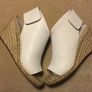 CELINE by Phoebe Philo White Leather Wedge Open Toe Espadrilles Size 37